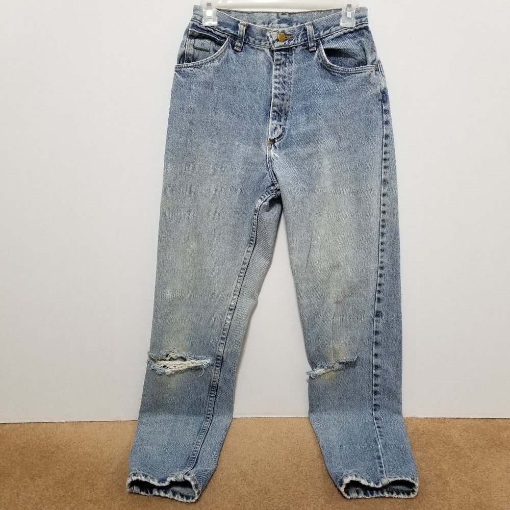 Wrangler jeans Size? VINTAGE distressed dirt embedded ripped torn straight denim
